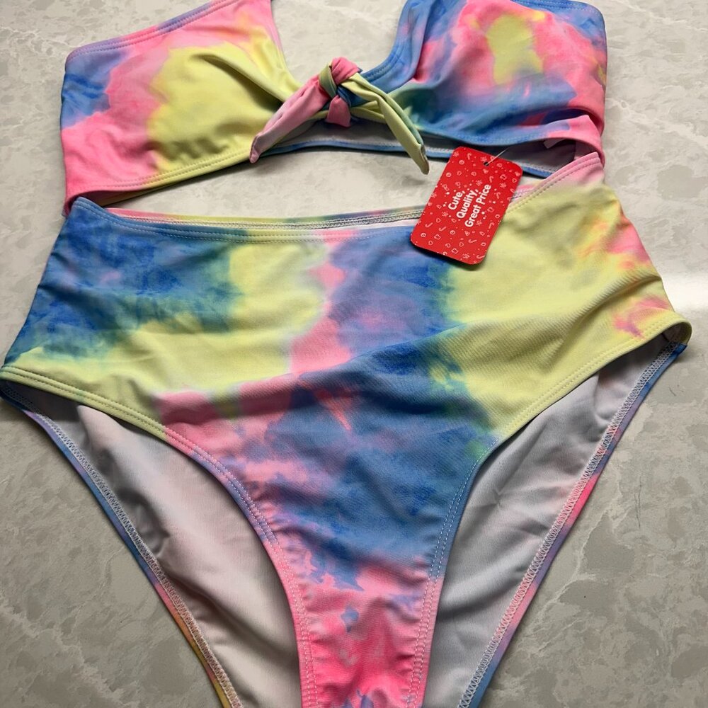 Tie-Dye High-Waisted XL Bikini Set Attached One Piece| NWT